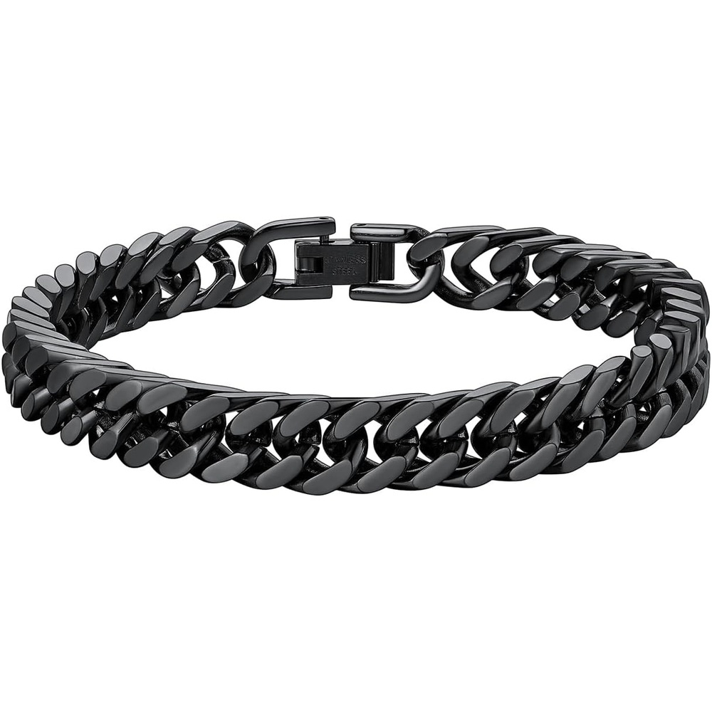 image:imageChainsHouse Stainless Steel Cuban Link Bracelet 6mm8mm12mm17mm Width 75839 Black 18K Gold Plated Chain Wrist Bracelets for Men Women Send Gift BoxG Black8mm width