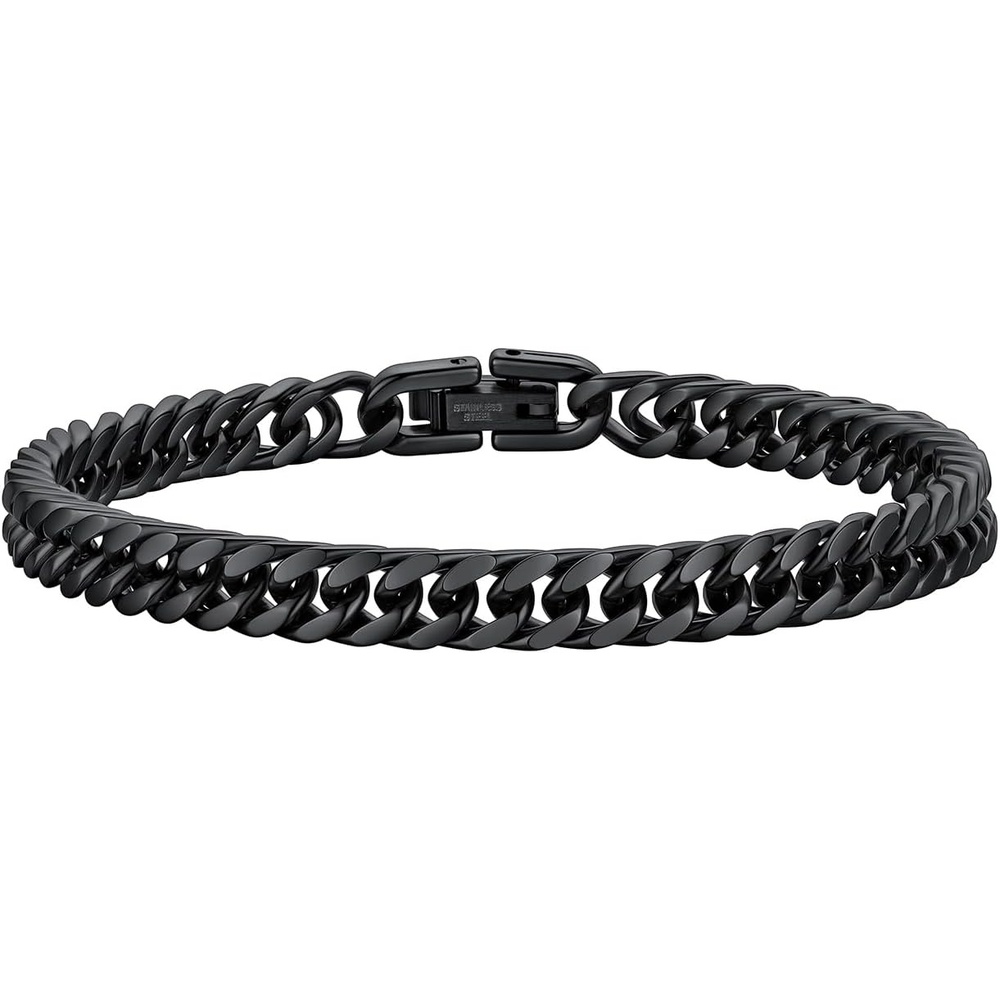 image:imageChainsHouse Stainless Steel Cuban Link Bracelet 6mm8mm12mm17mm Width 75839 Black 18K Gold Plated Chain Wrist Bracelets for Men Women Send Gift BoxH Black6mm width