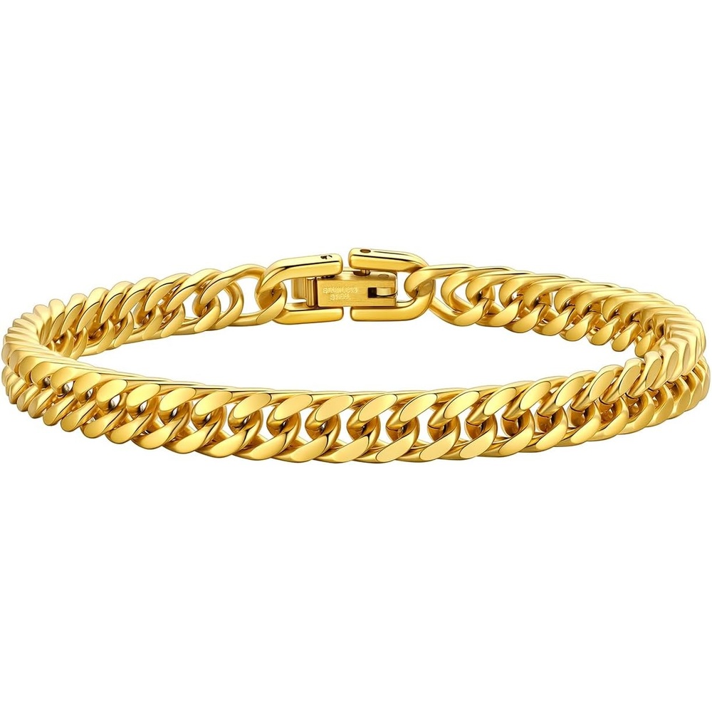 image:imageChainsHouse Stainless Steel Cuban Link Bracelet 6mm8mm12mm17mm Width 75839 Black 18K Gold Plated Chain Wrist Bracelets for Men Women Send Gift BoxM Gold6mm width
