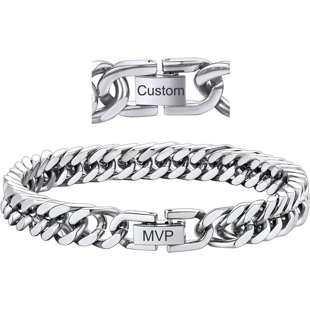image:imageChainsHouse Stainless Steel Cuban Link Bracelet 6mm8mm12mm17mm Width 75839 Black 18K Gold Plated Chain Wrist Bracelets for Men Women Send Gift BoxP Steel8mm widthcustom