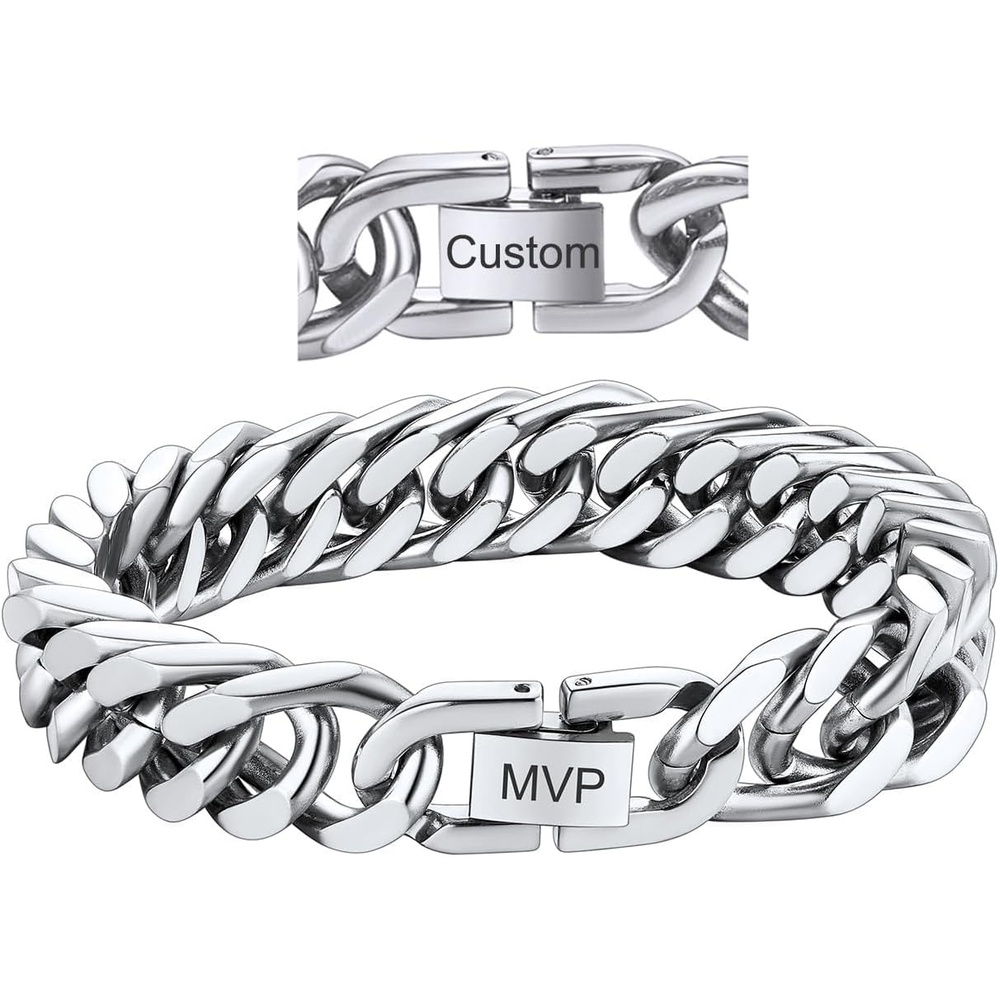 image:imageChainsHouse Stainless Steel Cuban Link Bracelet 6mm8mm12mm17mm Width 75839 Black 18K Gold Plated Chain Wrist Bracelets for Men Women Send Gift BoxQ Steel12mm widthcustom