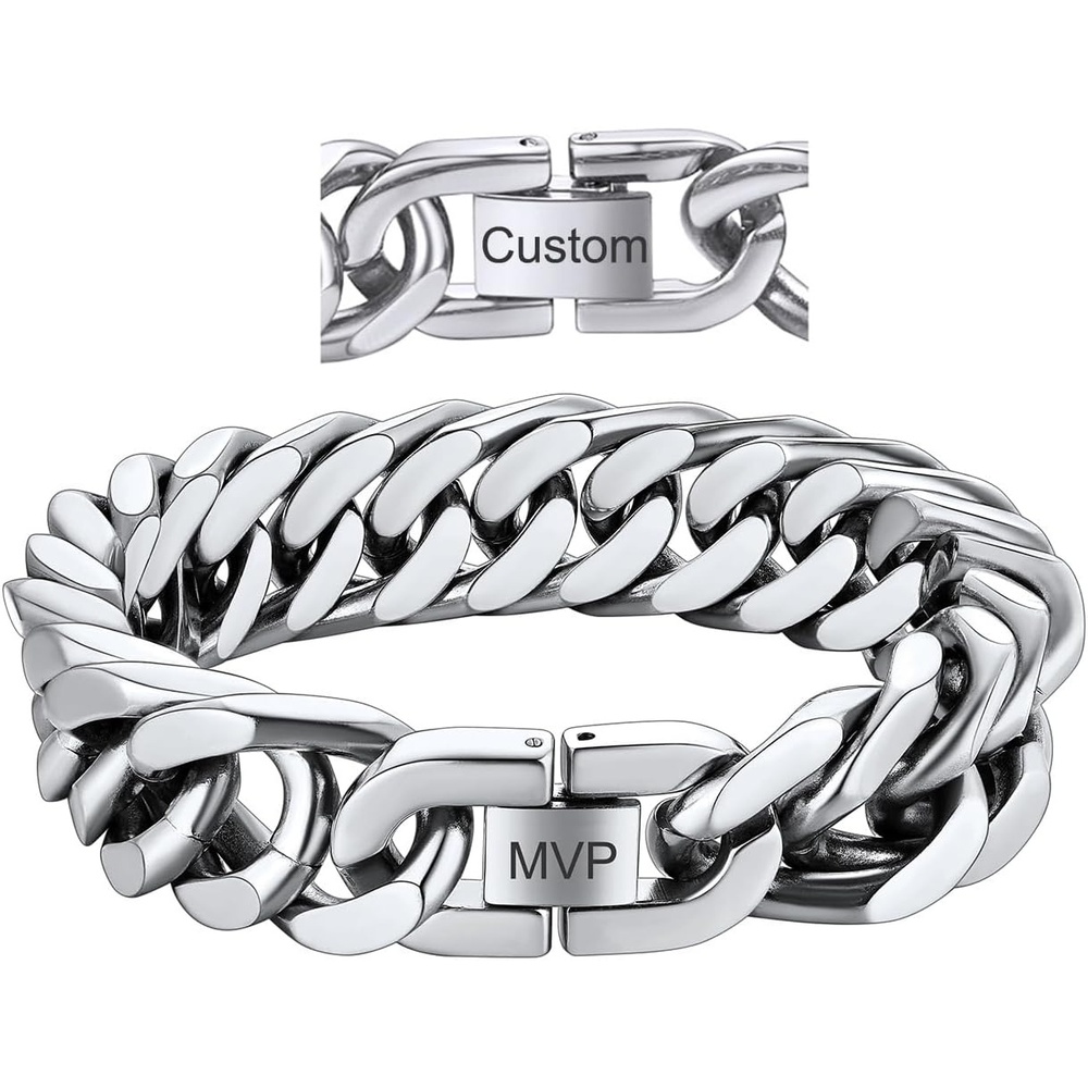 image:imageChainsHouse Stainless Steel Cuban Link Bracelet 6mm8mm12mm17mm Width 75839 Black 18K Gold Plated Chain Wrist Bracelets for Men Women Send Gift BoxR Steel17mm widthcustom