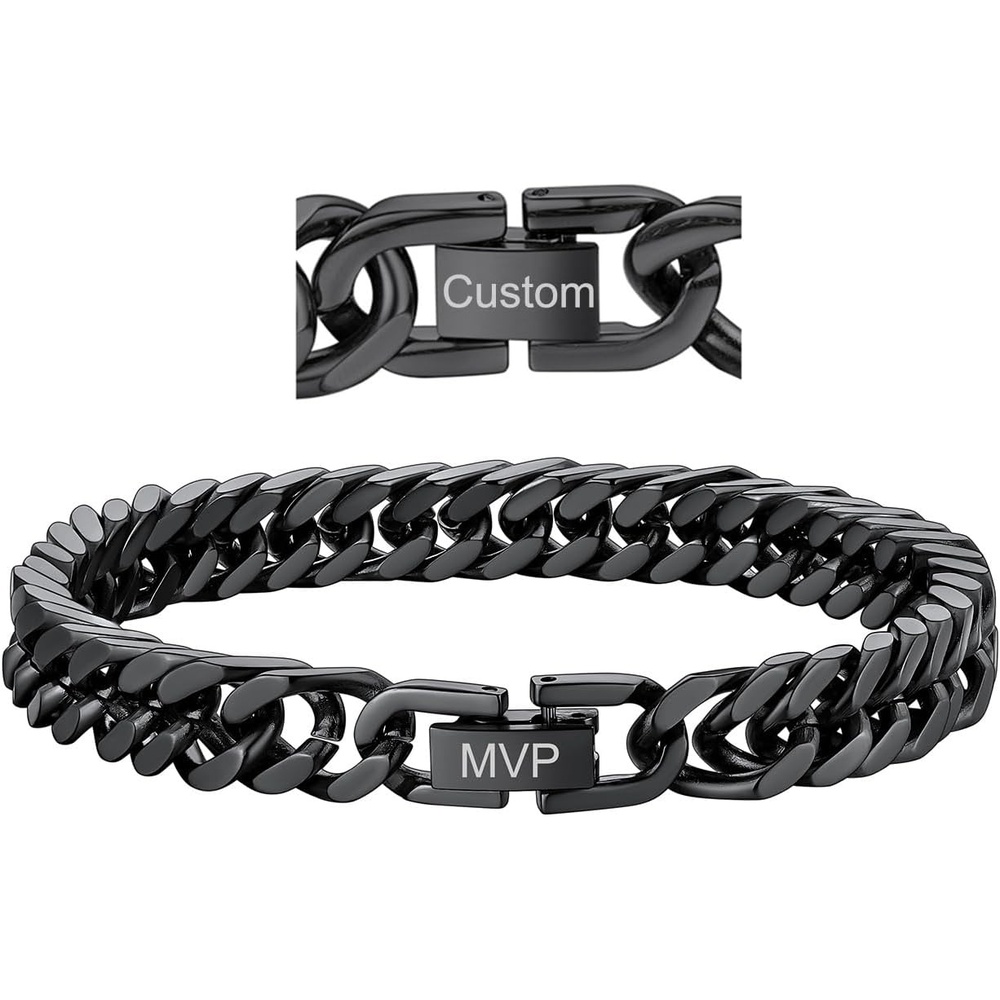 image:imageChainsHouse Stainless Steel Cuban Link Bracelet 6mm8mm12mm17mm Width 75839 Black 18K Gold Plated Chain Wrist Bracelets for Men Women Send Gift BoxS Black8mm widthcustom