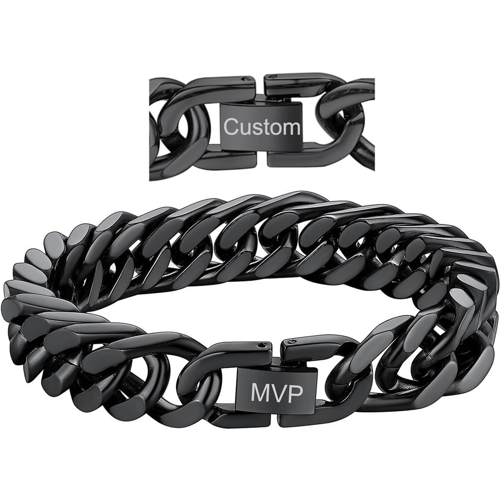 image:imageChainsHouse Stainless Steel Cuban Link Bracelet 6mm8mm12mm17mm Width 75839 Black 18K Gold Plated Chain Wrist Bracelets for Men Women Send Gift BoxT Black12mm widthcustom