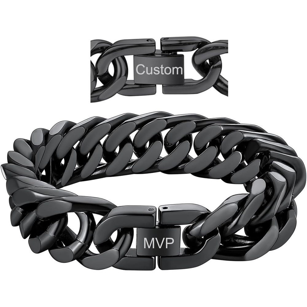 image:imageChainsHouse Stainless Steel Cuban Link Bracelet 6mm8mm12mm17mm Width 75839 Black 18K Gold Plated Chain Wrist Bracelets for Men Women Send Gift BoxU Black17mm widthcustom
