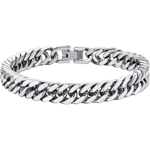 ChainsHouse Stainless Steel Cuban Link Bracelet, 6mm/8mm/12mm/17mm Width, 7.5″/8.3″/9″, Black/ 18K Gold Plated Chain Wrist Bracelets for Men Women, Send Gift Box(B: Steel-8mm width)