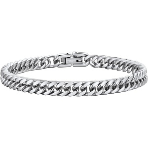 ChainsHouse Stainless Steel Cuban Link Bracelet, 6mm/8mm/12mm/17mm Width, 7.5″/8.3″/9″, Black/ 18K Gold Plated Chain Wrist Bracelets for Men Women, Send Gift Box(C: Steel-6mm width)
