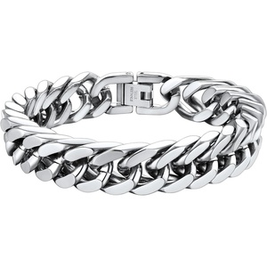 ChainsHouse Stainless Steel Cuban Link Bracelet, 6mm/8mm/12mm/17mm Width, 7.5″/8.3″/9″, Black/ 18K Gold Plated Chain Wrist Bracelets for Men Women, Send Gift Box(D: Steel-12mm width)