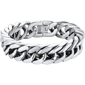 ChainsHouse Stainless Steel Cuban Link Bracelet, 6mm/8mm/12mm/17mm Width, 7.5″/8.3″/9″, Black/ 18K Gold Plated Chain Wrist Bracelets for Men Women, Send Gift Box(E: Steel-17mm width)