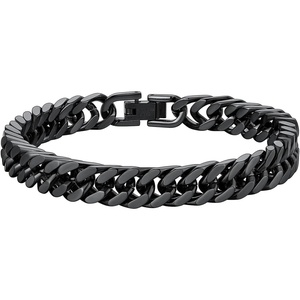 ChainsHouse Stainless Steel Cuban Link Bracelet, 6mm/8mm/12mm/17mm Width, 7.5″/8.3″/9″, Black/ 18K Gold Plated Chain Wrist Bracelets for Men Women, Send Gift Box(F: Black-8mm width)