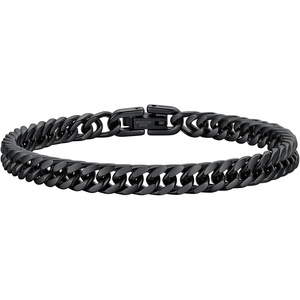 ChainsHouse Stainless Steel Cuban Link Bracelet, 6mm/8mm/12mm/17mm Width, 7.5″/8.3″/9″, Black/ 18K Gold Plated Chain Wrist Bracelets for Men Women, Send Gift Box(H: Black-6mm width)