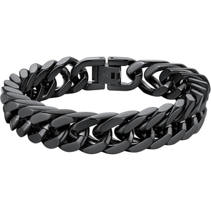 ChainsHouse Stainless Steel Cuban Link Bracelet, 6mm/8mm/12mm/17mm Width, 7.5″/8.3″/9″, Black/ 18K Gold Plated Chain Wrist Bracelets for Men Women, Send Gift Box(I: Black-12mm width)