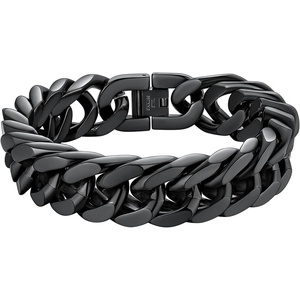 ChainsHouse Stainless Steel Cuban Link Bracelet, 6mm/8mm/12mm/17mm Width, 7.5″/8.3″/9″, Black/ 18K Gold Plated Chain Wrist Bracelets for Men Women, Send Gift Box(J: Black-17mm width)