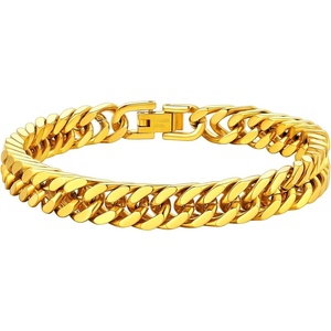ChainsHouse Stainless Steel Cuban Link Bracelet, 6mm/8mm/12mm/17mm Width, 7.5″/8.3″/9″, Black/ 18K Gold Plated Chain Wrist Bracelets for Men Women, Send Gift Box(L: Gold-8mm width)
