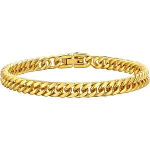 ChainsHouse Stainless Steel Cuban Link Bracelet, 6mm/8mm/12mm/17mm Width, 7.5″/8.3″/9″, Black/ 18K Gold Plated Chain Wrist Bracelets for Men Women, Send Gift Box(M: Gold-6mm width)