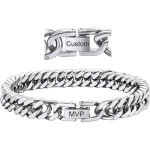 ChainsHouse Stainless Steel Cuban Link Bracelet, 6mm/8mm/12mm/17mm Width, 7.5″/8.3″/9″, Black/ 18K Gold Plated Chain Wrist Bracelets for Men Women, Send Gift Box(P: Steel-8mm width-custom)