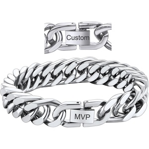 ChainsHouse Stainless Steel Cuban Link Bracelet, 6mm/8mm/12mm/17mm Width, 7.5″/8.3″/9″, Black/ 18K Gold Plated Chain Wrist Bracelets for Men Women, Send Gift Box(Q: Steel-12mm width-custom)