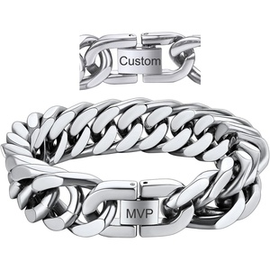 ChainsHouse Stainless Steel Cuban Link Bracelet, 6mm/8mm/12mm/17mm Width, 7.5″/8.3″/9″, Black/ 18K Gold Plated Chain Wrist Bracelets for Men Women, Send Gift Box(R: Steel-17mm width-custom)
