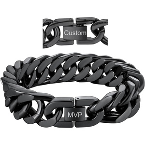 ChainsHouse Stainless Steel Cuban Link Bracelet, 6mm/8mm/12mm/17mm Width, 7.5″/8.3″/9″, Black/ 18K Gold Plated Chain Wrist Bracelets for Men Women, Send Gift Box(U: Black-17mm width-custom)