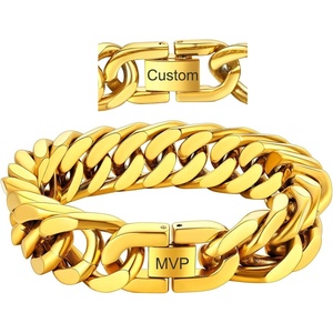 ChainsHouse Stainless Steel Cuban Link Bracelet, 6mm/8mm/12mm/17mm Width, 7.5″/8.3″/9″, Black/ 18K Gold Plated Chain Wrist Bracelets for Men Women, Send Gift Box(X: Gold-17mm width-custom)