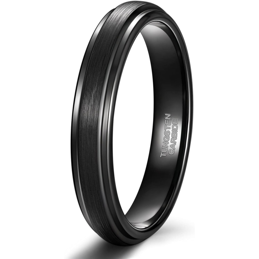 image:imageTRUMIUM 4mm 6mm 8mm Black Tungsten Rings for Men Women Step Edges Size 4154mm Black Step Edge