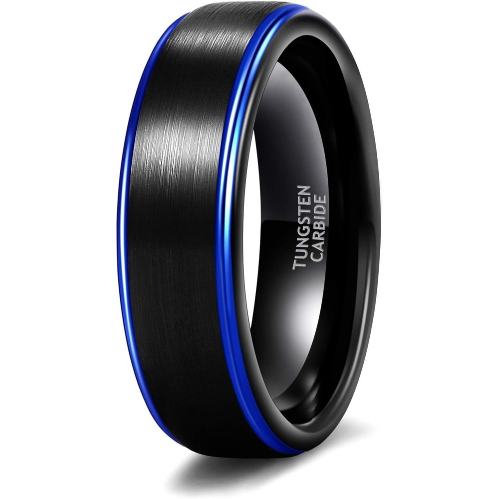 image:imageTRUMIUM 4mm 6mm 8mm Black Tungsten Rings for Men Women Step Edges Size 4156mm Black Blue