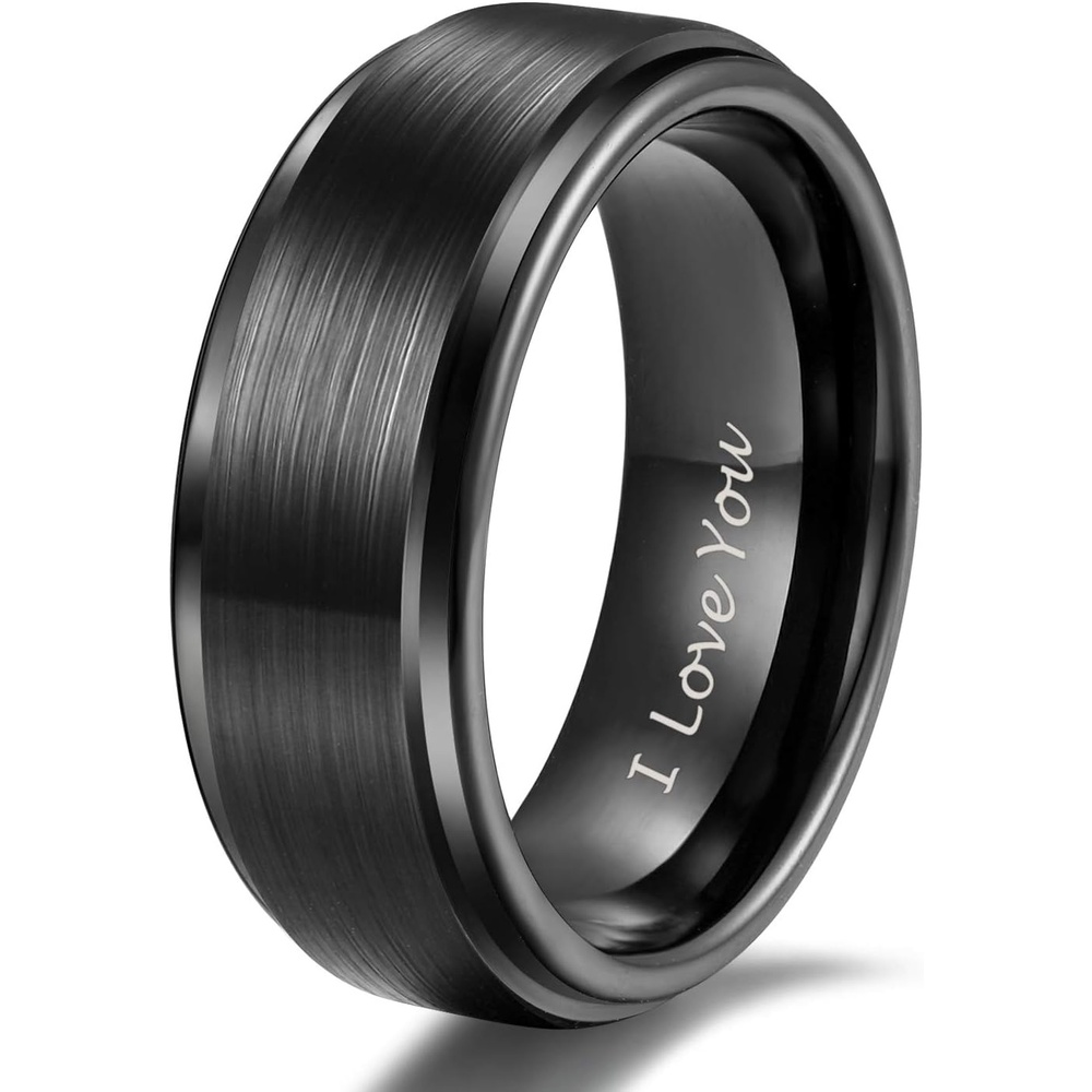 image:imageTRUMIUM 4mm 6mm 8mm Black Tungsten Rings for Men Women Step Edges Size 4158mm Black I Love YouStep Edge