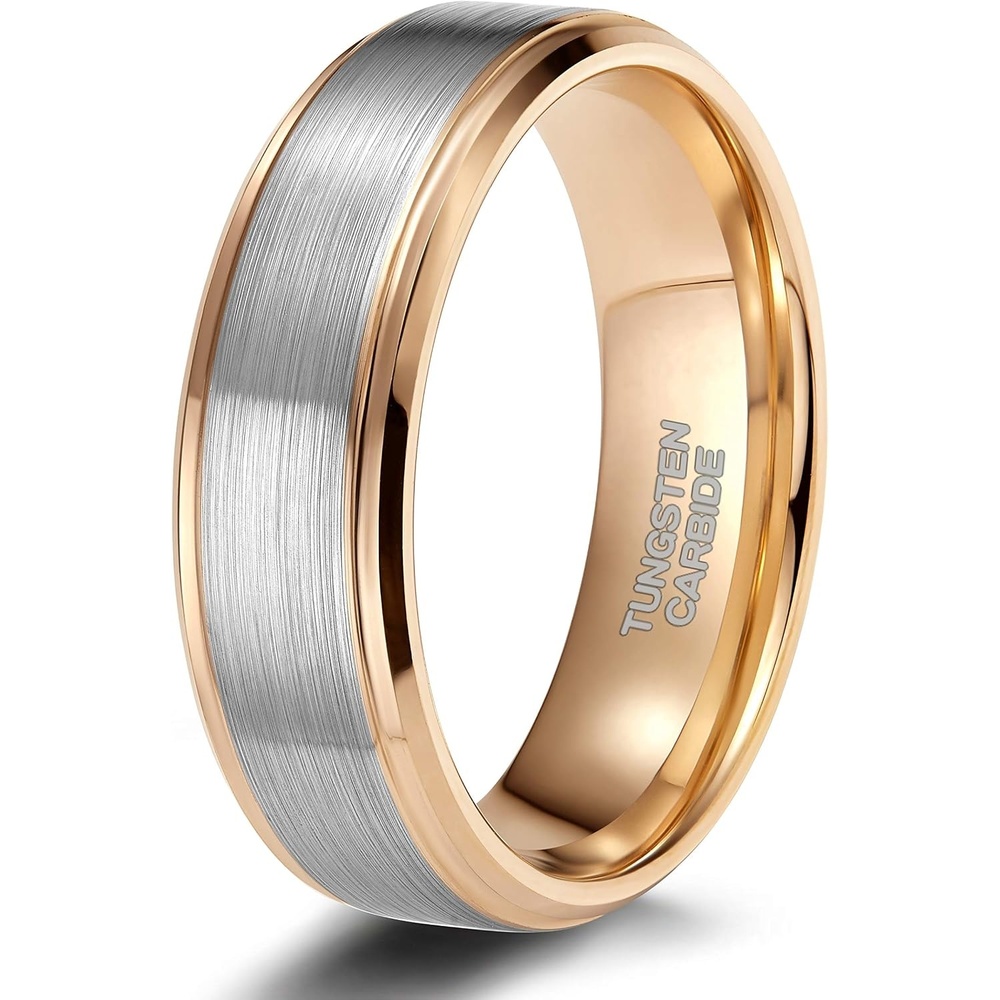 image:imageTRUMIUM 4mm 6mm 8mm Black Tungsten Rings for Men Women Step Edges Size 4158mm rose gold plated