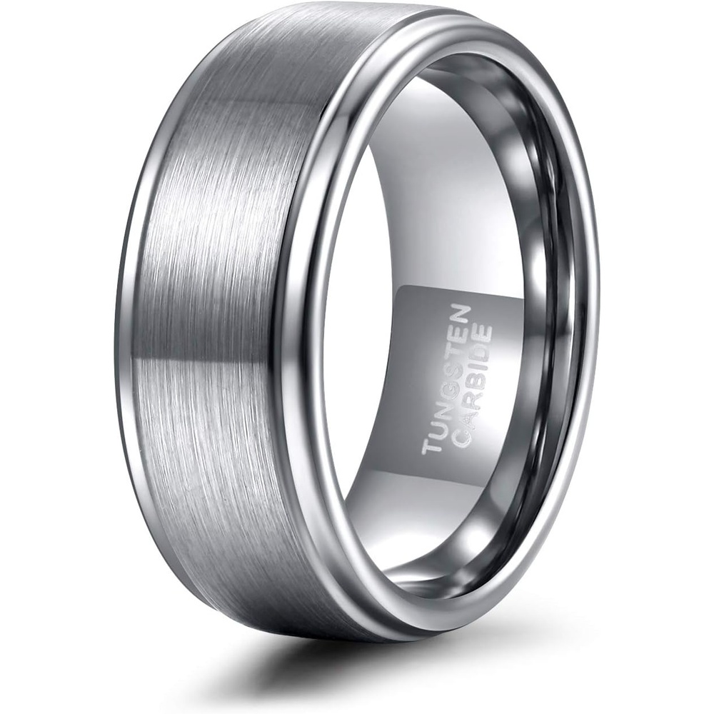 image:imageTRUMIUM 4mm 6mm 8mm Black Tungsten Rings for Men Women Step Edges Size 4158mm silver plated