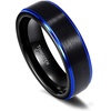 TRUMIUM 4mm 6mm 8mm Black Tungsten Rings for Men Women Step Edges Size 4-15(6mm Black Blue)