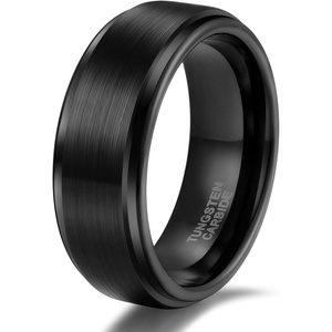 TRUMIUM 4mm 6mm 8mm Black Tungsten Rings for Men Women Step Edges Size 4-15(8mm Black Step Edge)