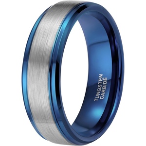 TRUMIUM 4mm 6mm 8mm Black Tungsten Rings for Men Women Step Edges Size 4-15(8mm Blue)
