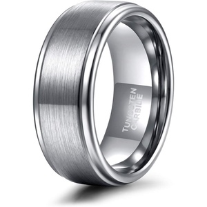 TRUMIUM 4mm 6mm 8mm Black Tungsten Rings for Men Women Step Edges Size 4-15(8mm silver plated)