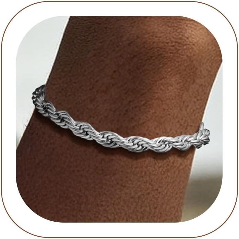 image:imageChainsHouse Stainless Steel Twisted Rope Chain Bracelet for Men SilverBlack14K Gold Plated Link Bracelet 3MM6MM 75839 Lengths Gift Box IncludedA6MMSteel