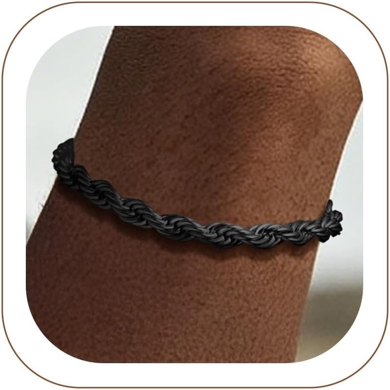 image:imageChainsHouse Stainless Steel Twisted Rope Chain Bracelet for Men SilverBlack14K Gold Plated Link Bracelet 3MM6MM 75839 Lengths Gift Box IncludedB6MMBlack