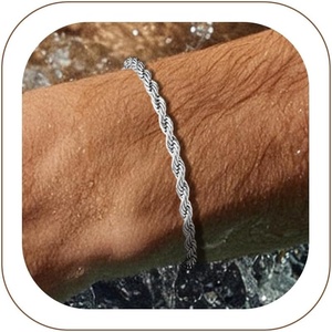 ChainsHouse Stainless Steel Twisted Rope Chain Bracelet for Men, Silver/Black/14K Gold Plated Link Bracelet, 3MM/6MM, 7.5″/8.3″/9″ Lengths, Gift Box Included(A.3MM-Steel)