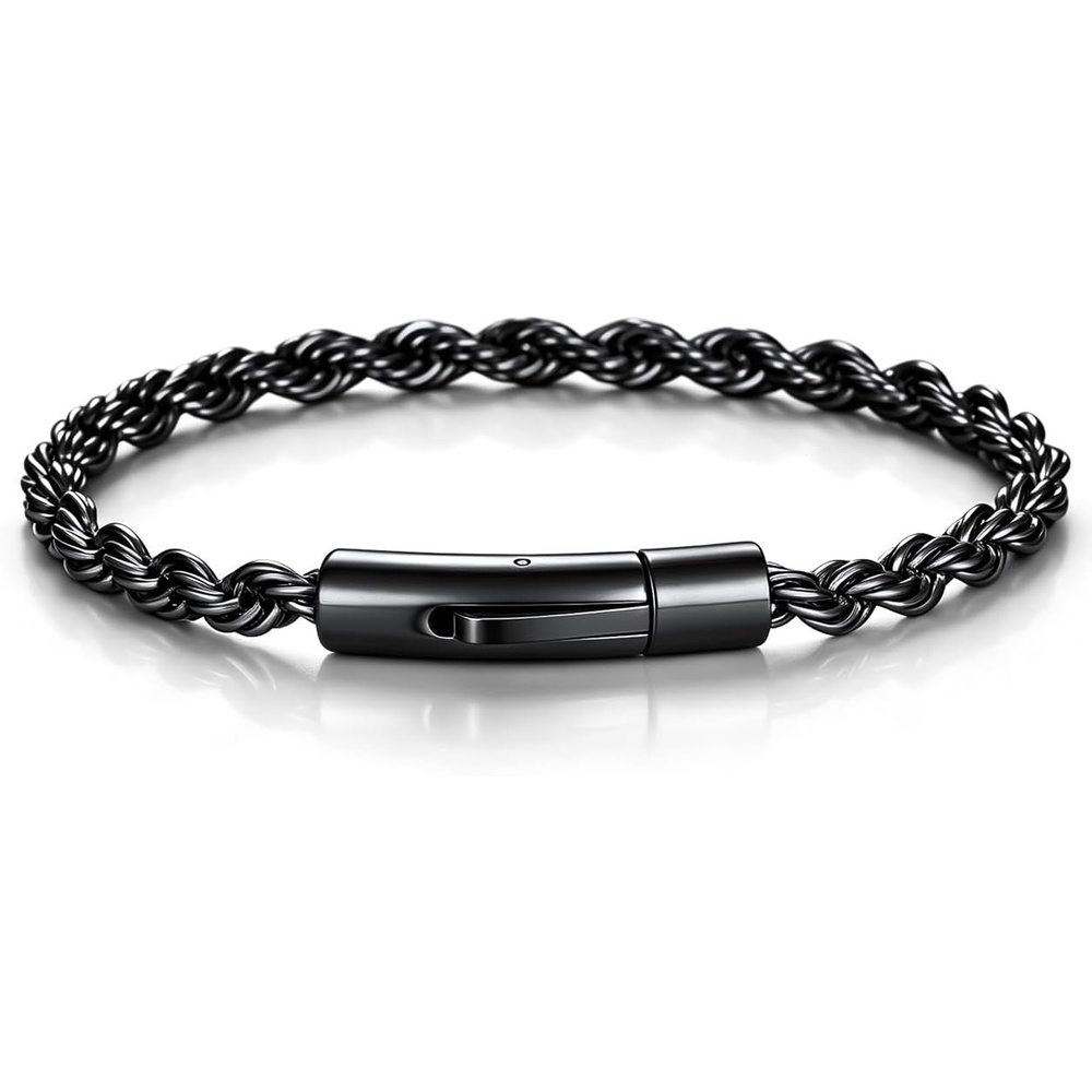image:imageChainsHouse Stainless Steel Rope Bracelet Mens Chain Bracelet Button ClaspBlack
