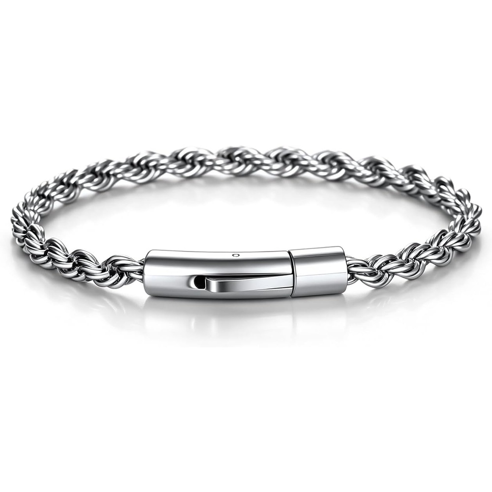 image:imageChainsHouse Stainless Steel Rope Bracelet Mens Chain Bracelet Button ClaspSilver