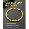 ChainsHouse Flat Box Link Bracelet,Unisex Design,316L Stainless Steel(Gold Plated)