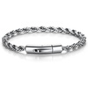 ChainsHouse Stainless Steel Rope Bracelet Mens Chain Bracelet Button Clasp(Silver)