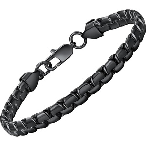 ChainsHouse Flat Box Link Bracelet,Unisex Design,316L Stainless Steel(Black)