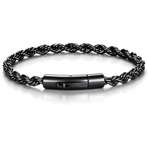 ChainsHouse Stainless Steel Rope Bracelet Mens Chain Bracelet Button Clasp(Black)