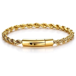 ChainsHouse Stainless Steel Rope Bracelet Mens Chain Bracelet Button Clasp(Gold)
