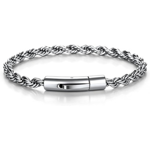 ChainsHouse Stainless Steel Rope Bracelet Mens Chain Bracelet Button Clasp(Silver)