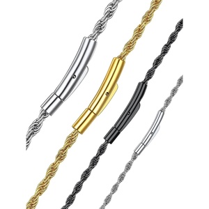 ChainsHouse Stainless Steel Rope Chain Men Button Clasp Twisted Necklace(Black)