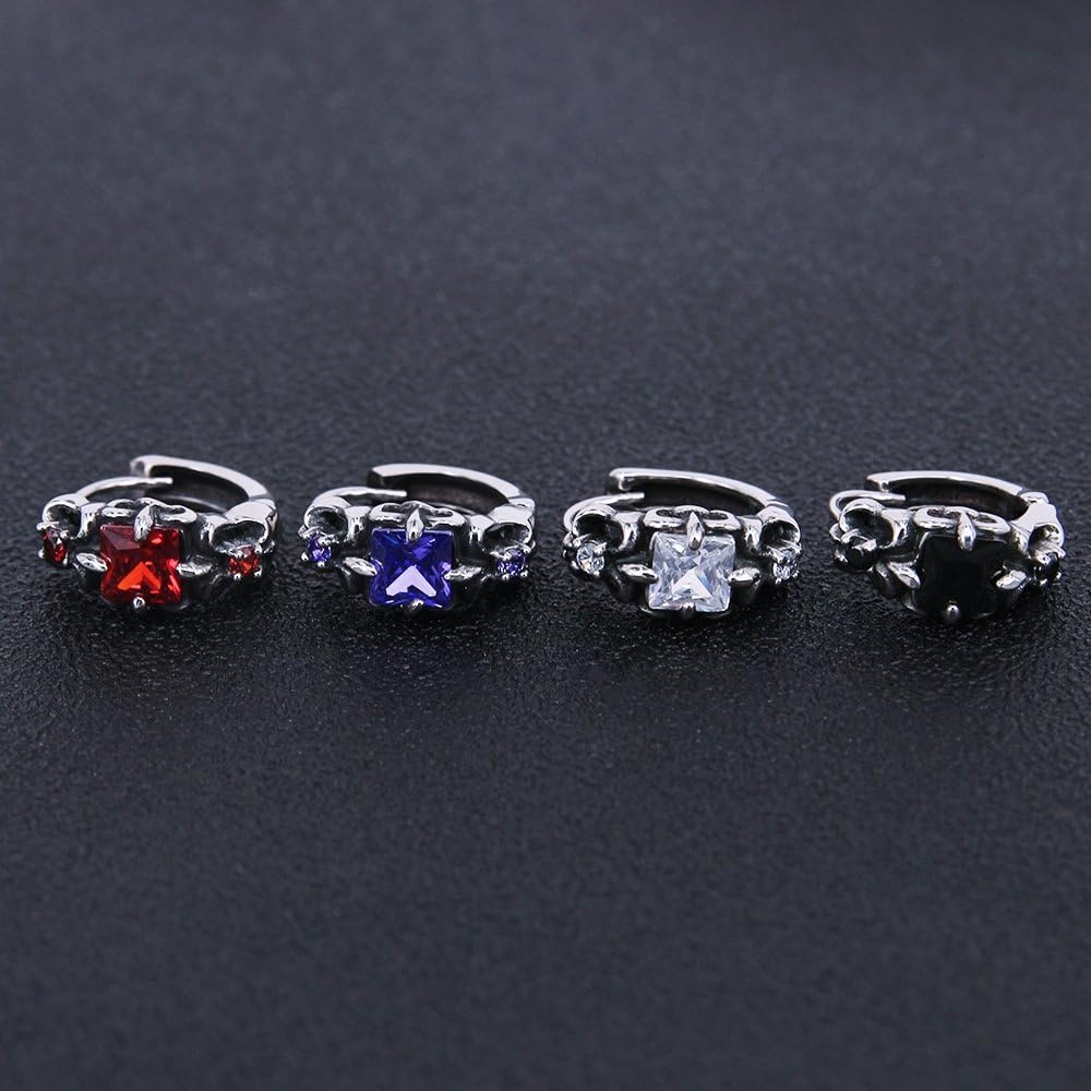 image:imageGothic Punk Earrings Surgical Steel Prong Set Square Zirconia Big Hoop Earring for Men Women