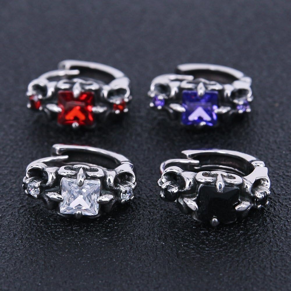image:imageGothic Punk Earrings Surgical Steel Prong Set Square Zirconia Big Hoop Earring for Men Women