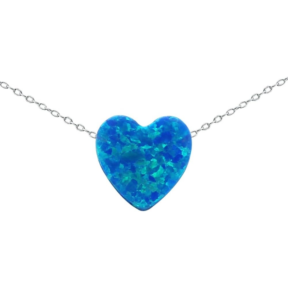image:imageMulticolor 10mm Opal Heart Pendant Necklace 925 Sterling Silver Chain Necklace for Women Girls Blue