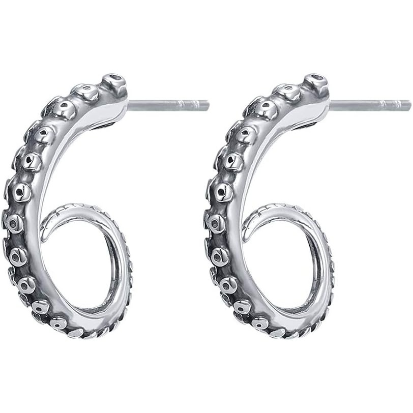 image:imageStainless Steel Gothic Punk Stud Earrings for Women Men Curved Octopus Earrings Studs for Girls