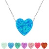 Multicolor 10mm Opal Heart Pendant Necklace 925 Sterling Silver Chain Necklace for Women Girls (Blue)